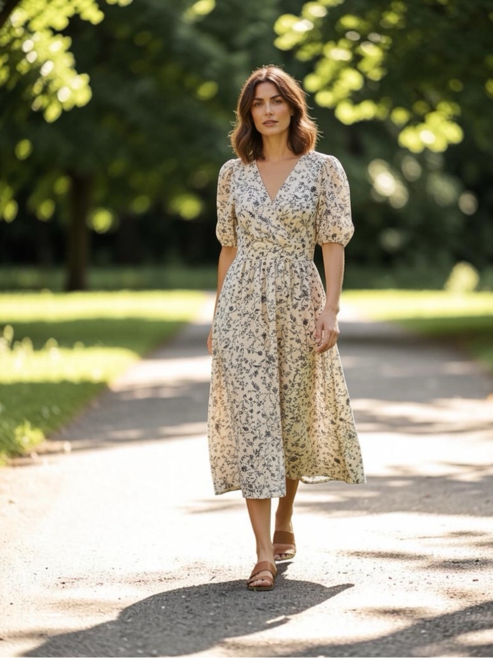 Melrose and Market Cream Midi Dress with Black Floral Print
